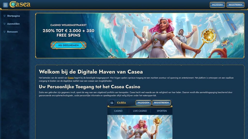 screenshot van het casea online casino voor belgie