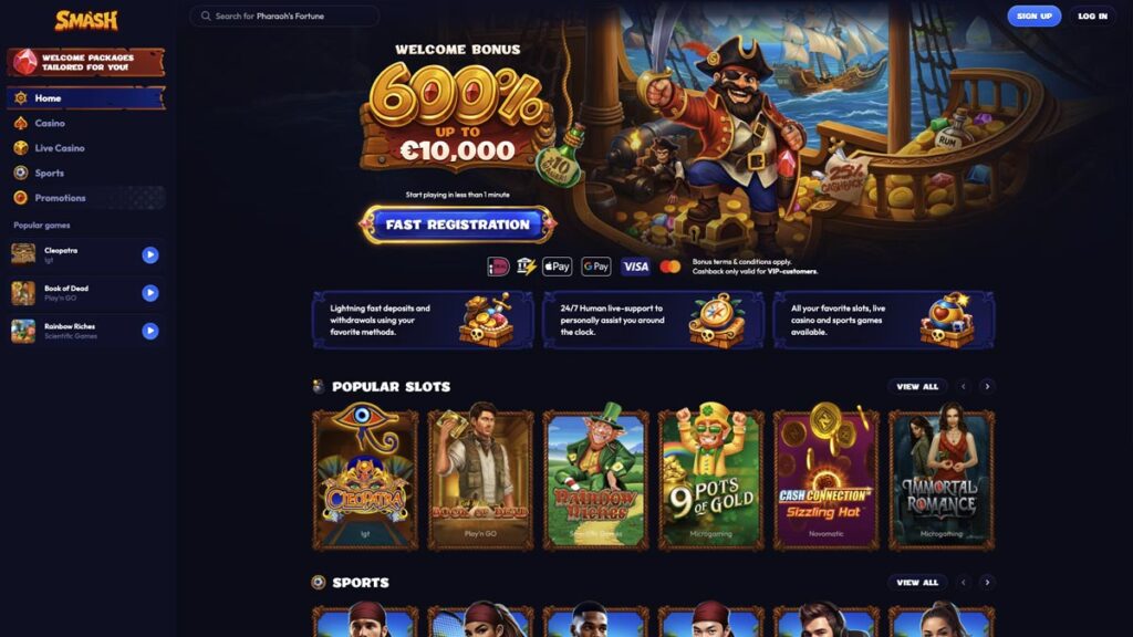 homepage van het belgische casino smash